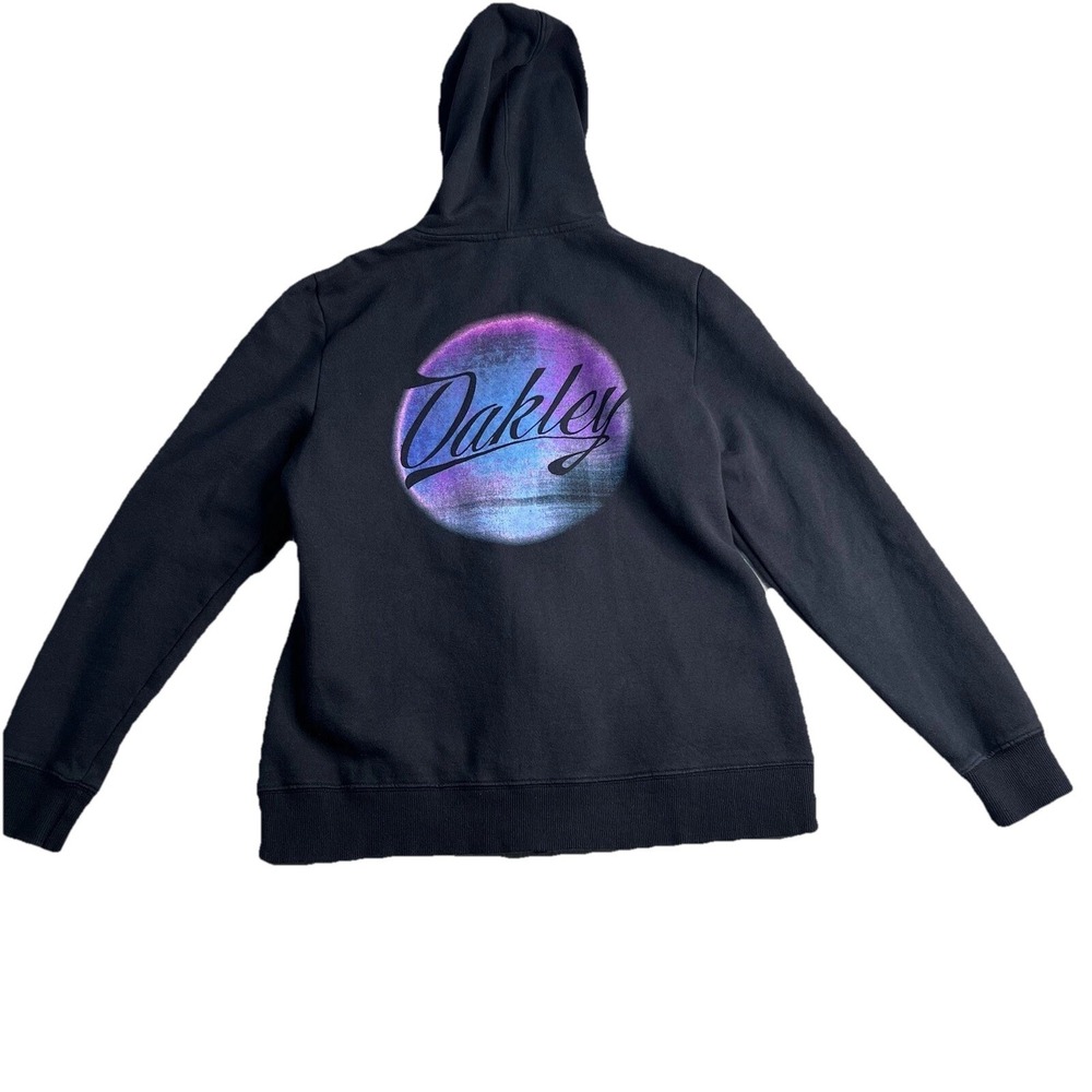 Oakley Hooded Jacket Womens L Full Zip Up Drawstring Black Logo